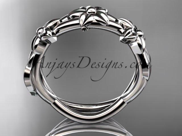 14kt white gold leaf and flower engagement ring, wedding band ADLR204G - AnjaysDesigns