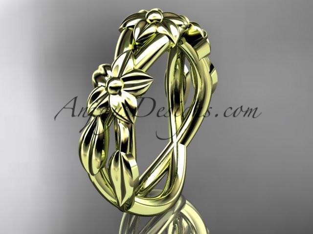 14kt yellow gold leaf and flower engagement ring, wedding band ADLR204G - AnjaysDesigns