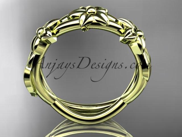 14kt yellow gold leaf and flower engagement ring, wedding band ADLR204G - AnjaysDesigns