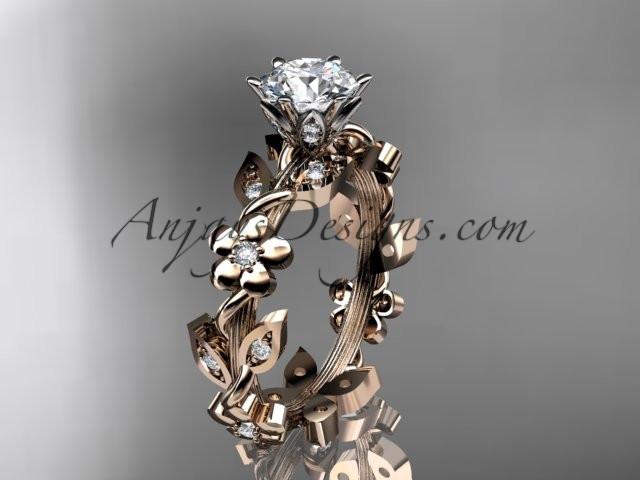 14kt rose gold diamond leaf and vine engagement ring ADLR209 - AnjaysDesigns