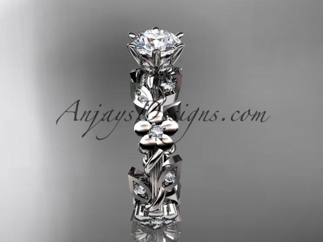 Platinum diamond leaf and vine engagement ring ADLR209 - AnjaysDesigns
