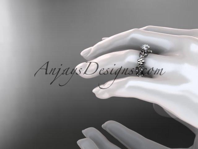 Platinum diamond leaf and vine engagement ring ADLR209 - AnjaysDesigns