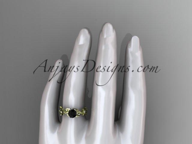 14kt yellow gold diamond leaf and vine engagement ring with a Black Diamond center stone ADLR209 - AnjaysDesigns