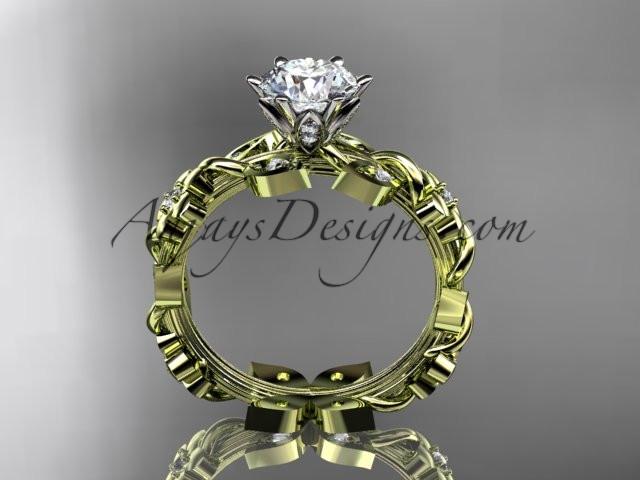 14kt yellow gold diamond leaf and vine engagement ring ADLR209 - AnjaysDesigns