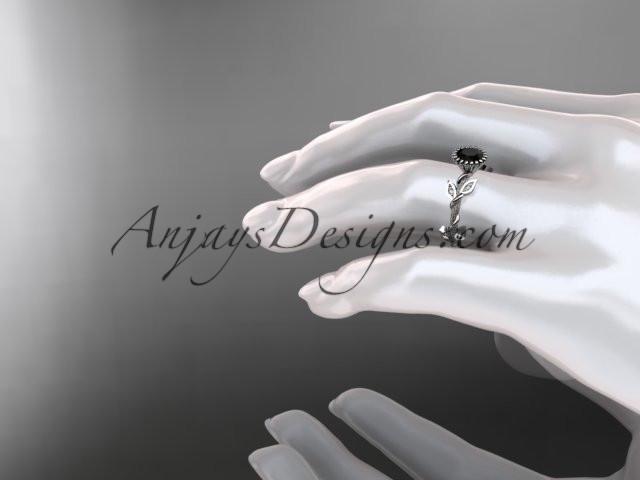 platinum diamond leaf and vine wedding ring,engagement ring with a Black Diamond center stone ADLR20A - AnjaysDesigns