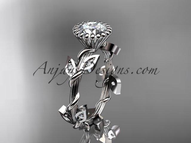 platinum diamond leaf and vine wedding ring,engagement ring with a "Forever One" Moissanite center stone ADLR20A - AnjaysDesigns