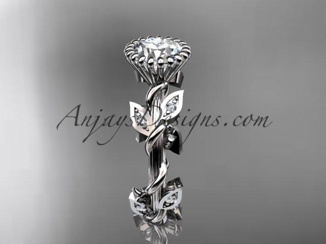 platinum diamond leaf and vine wedding ring,engagement ring with a "Forever One" Moissanite center stone ADLR20A - AnjaysDesigns