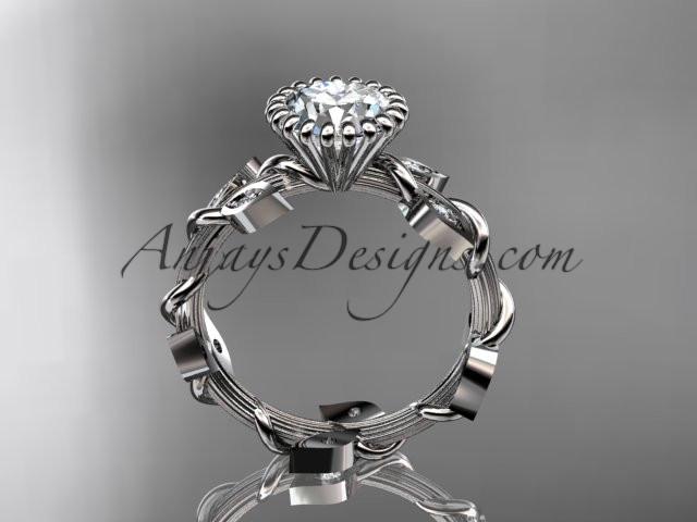 platinum diamond leaf and vine wedding ring,engagement ring with a "Forever One" Moissanite center stone ADLR20A - AnjaysDesigns