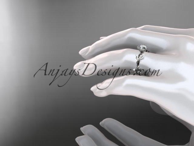 platinum diamond leaf and vine wedding ring,engagement ring with a "Forever One" Moissanite center stone ADLR20A - AnjaysDesigns