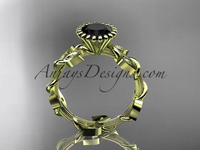 14kt yellow gold diamond leaf and vine wedding ring,engagement ring with a Black Diamond center stone ADLR20A - AnjaysDesigns