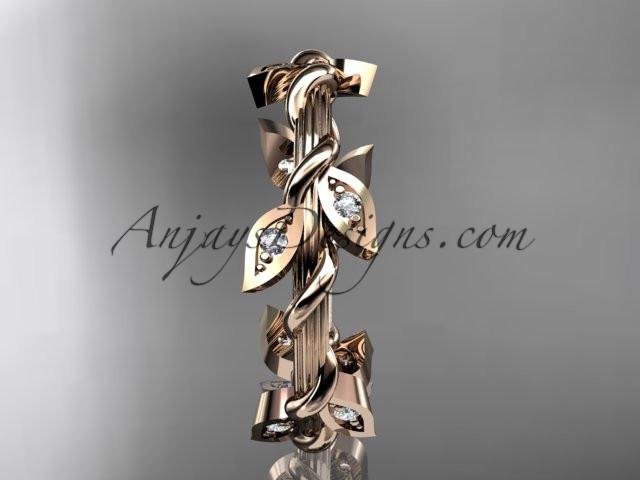 14kt rose gold diamond leaf wedding ring, engagement ring, wedding band ADLR20B - AnjaysDesigns
