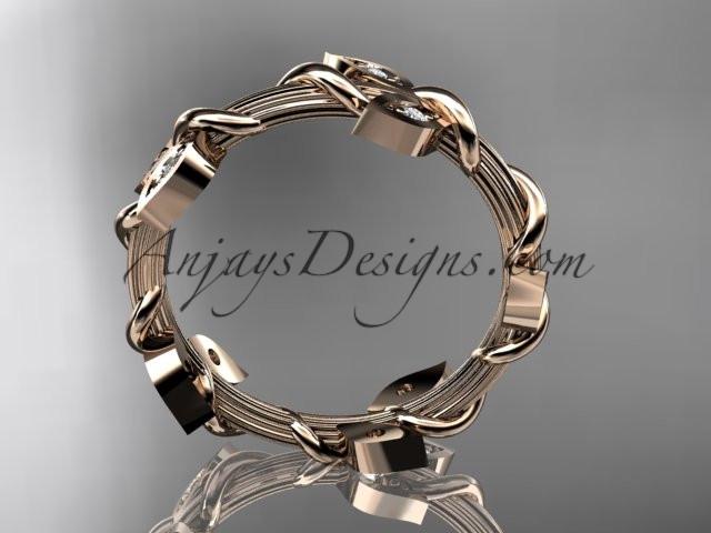 14kt rose gold diamond leaf wedding ring, engagement ring, wedding band ADLR20B - AnjaysDesigns