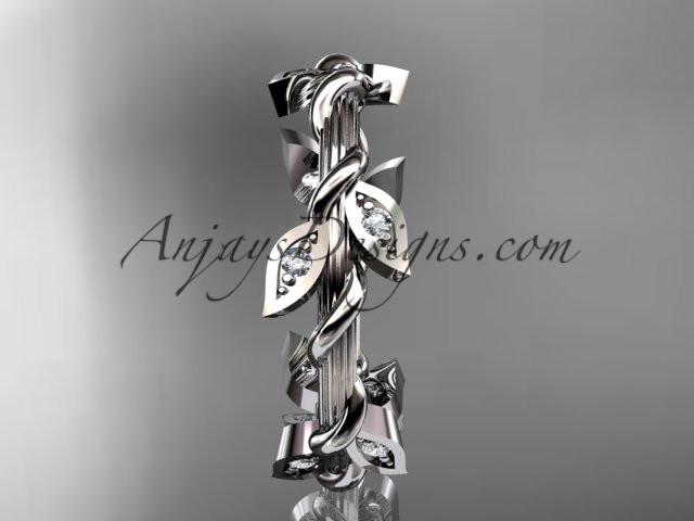 14kt white gold diamond leaf wedding ring, engagement ring, wedding band ADLR20B - AnjaysDesigns