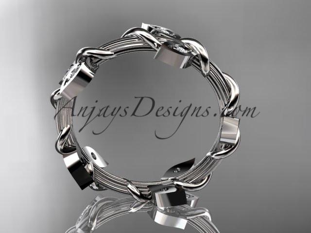 14kt white gold diamond leaf wedding ring, engagement ring, wedding band ADLR20B - AnjaysDesigns