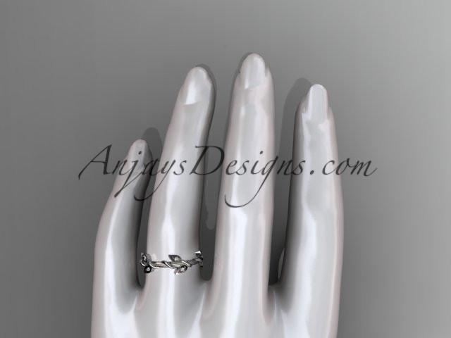 platinum diamond leaf wedding ring, engagement ring, wedding band ADLR20B - AnjaysDesigns