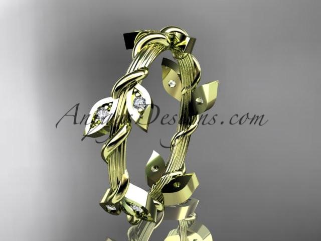 14kt yellow gold diamond leaf wedding ring, engagement ring, wedding band ADLR20B - AnjaysDesigns