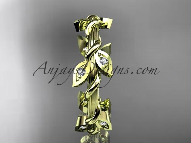 14kt yellow gold diamond leaf wedding ring, engagement ring, wedding band ADLR20B - AnjaysDesigns