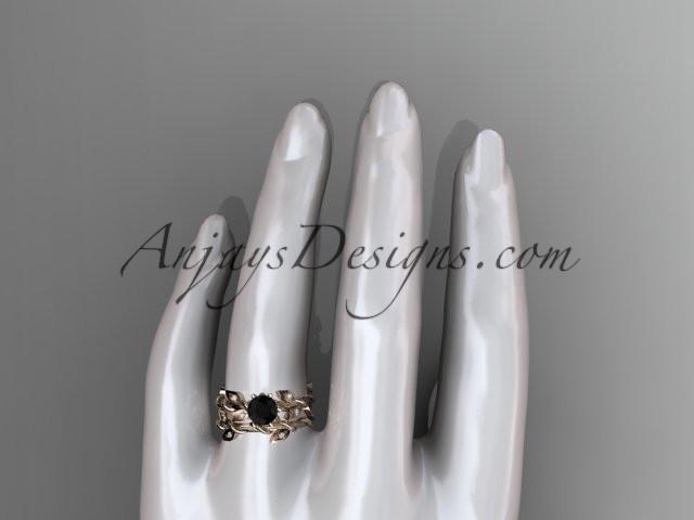 14k rose gold diamond leaf and vine engagement ring, engagement set with a Black Diamond center stone ADLR20S - AnjaysDesigns, Black Diamond Engagement Sets - Jewelry, Anjays Designs - AnjaysDesigns, AnjaysDesigns - AnjaysDesigns.co, 