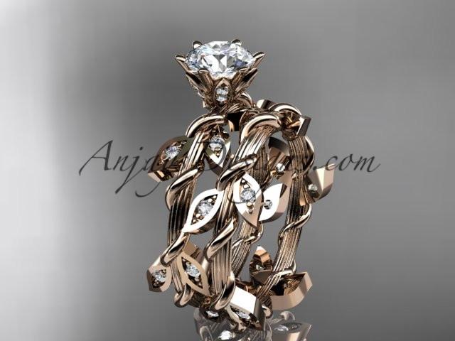 14k rose gold diamond leaf and vine engagement ring, engagement set ADLR20S - AnjaysDesigns, Engagement Sets - Jewelry, Anjays Designs - AnjaysDesigns, AnjaysDesigns - AnjaysDesigns.co, 