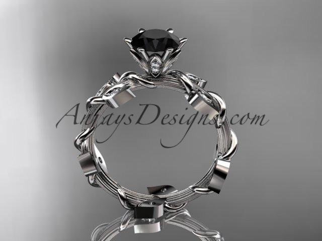 platinum diamond leaf and vine wedding ring,engagement ring with a Black Diamond center stone ADLR20 - AnjaysDesigns