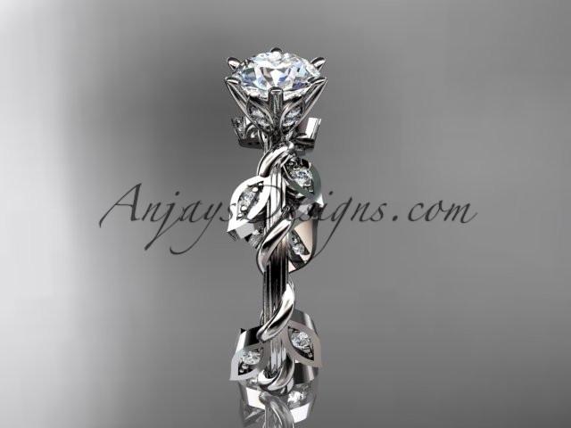 platinum diamond leaf and vine wedding ring,engagement ring with a "Forever One" Moissanite center stone ADLR20 - AnjaysDesigns