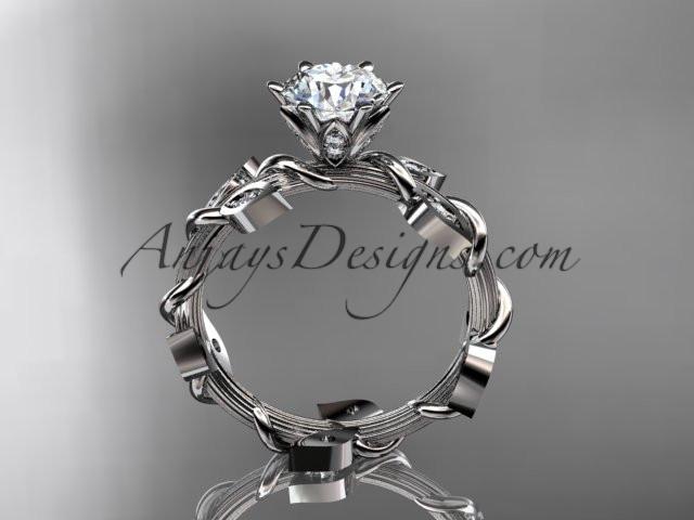 platinum diamond leaf and vine wedding ring,engagement ring with a "Forever One" Moissanite center stone ADLR20 - AnjaysDesigns