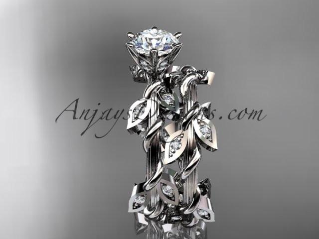 platinum diamond leaf and vine engagement ring, engagement set ADLR20S - AnjaysDesigns