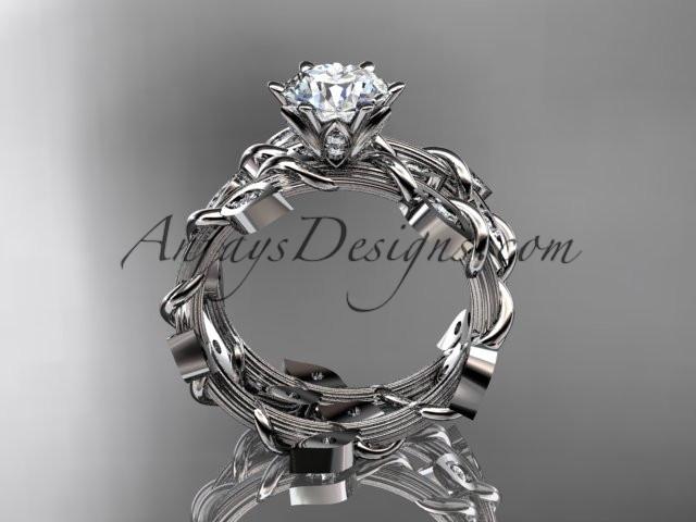 platinum diamond leaf and vine engagement ring, engagement set ADLR20S - AnjaysDesigns
