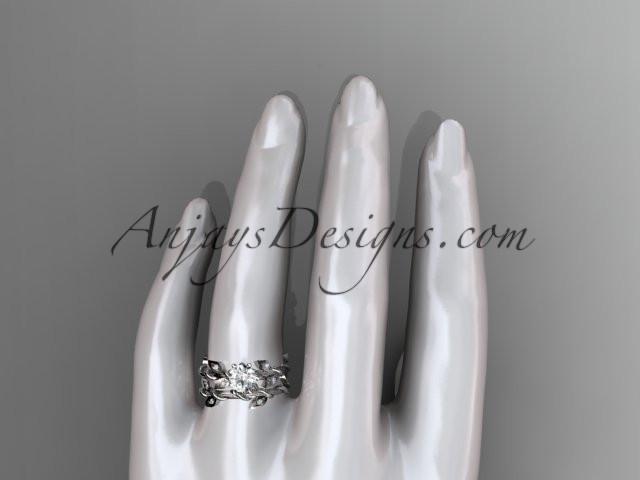 platinum diamond leaf and vine engagement ring, engagement set with a "Forever One" Moissanite center stone ADLR20S - AnjaysDesigns