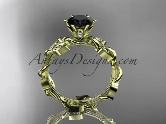 14kt yellow gold diamond leaf and vine wedding ring,engagement ring with a Black Diamond center stone ADLR20 - AnjaysDesigns