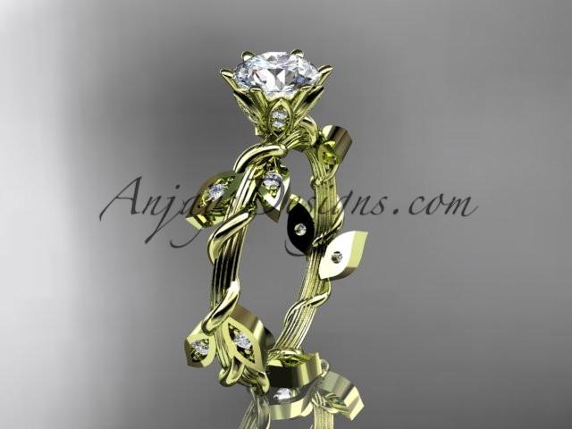 14kt yellow gold diamond leaf and vine wedding ring,engagement ring ADLR20 - AnjaysDesigns