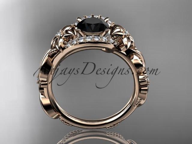 14k rose gold flower diamond unique engagement ring with a Black Diamond center stone ADLR211 - AnjaysDesigns