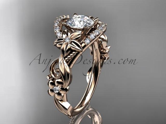 14k rose gold flower diamond unique engagement ring with a "Forever One" Moissanite center stone ADLR211 - AnjaysDesigns