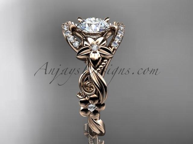 14k rose gold flower diamond unique engagement ring ADLR211 - AnjaysDesigns