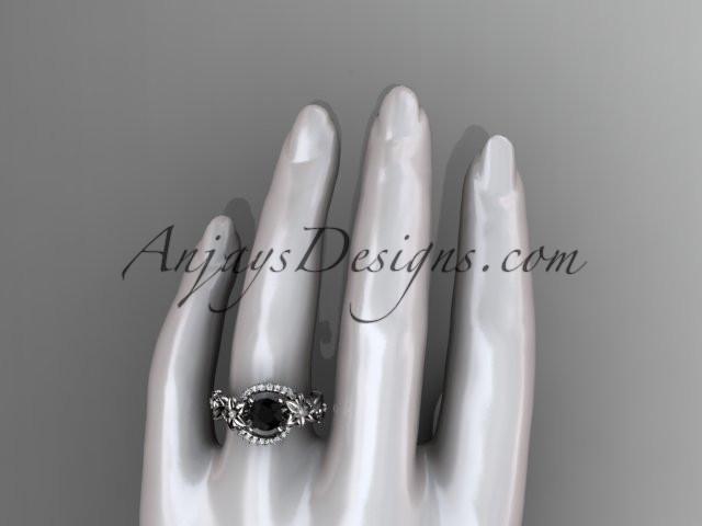 platinum flower diamond unique engagement ring with a Black Diamond center stone ADLR211 - AnjaysDesigns