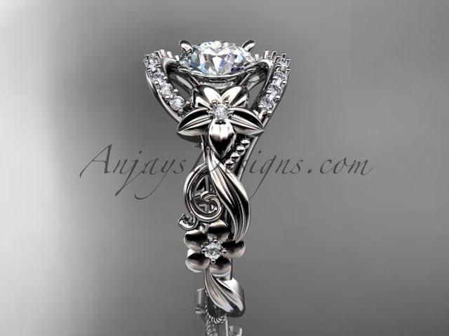 14k white gold flower diamond unique engagement ring ADLR211 - AnjaysDesigns