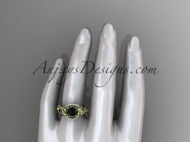 14k yellow gold flower diamond unique engagement ring with a Black Diamond center stone ADLR211 - AnjaysDesigns