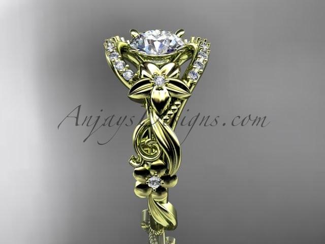 14k yellow gold flower diamond unique engagement ring ADLR211 - AnjaysDesigns