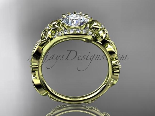 14k yellow gold flower diamond unique engagement ring with a "Forever One" Moissanite center stone ADLR211 - AnjaysDesigns