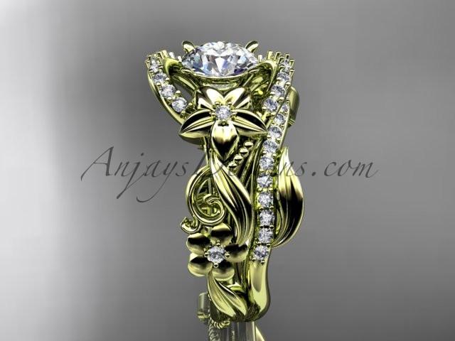 14kt yellow gold diamond unique flower, leaf and vine engagement set ADLR211 - AnjaysDesigns