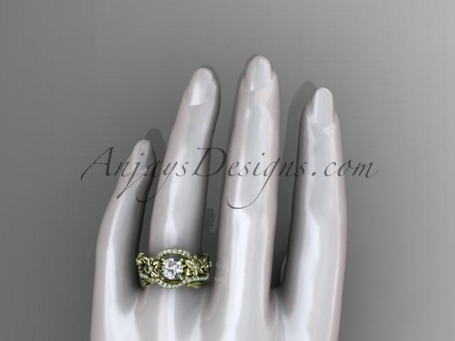 14kt yellow gold diamond unique flower, leaf and vine engagement set ADLR211 - AnjaysDesigns