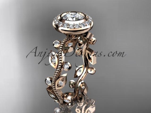 14k rose gold diamond leaf and vine wedding ring, engagement ring ADLR212 - AnjaysDesigns, Spring Collection - Jewelry, Anjays Designs - AnjaysDesigns, AnjaysDesigns - AnjaysDesigns.co, 
