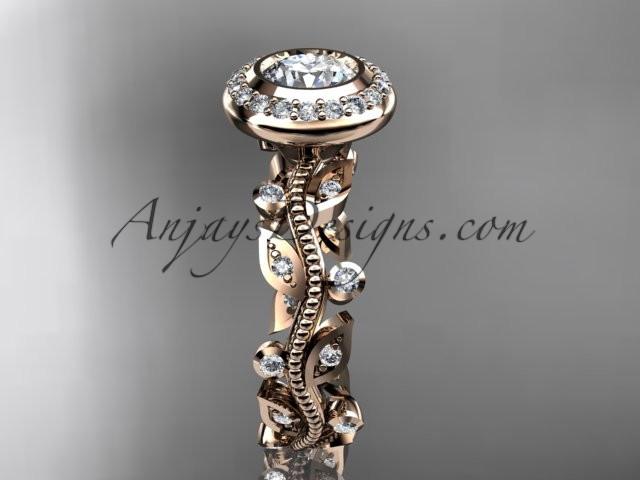 14k rose gold diamond leaf and vine wedding ring, engagement ring ADLR212 - AnjaysDesigns, Spring Collection - Jewelry, Anjays Designs - AnjaysDesigns, AnjaysDesigns - AnjaysDesigns.co, 