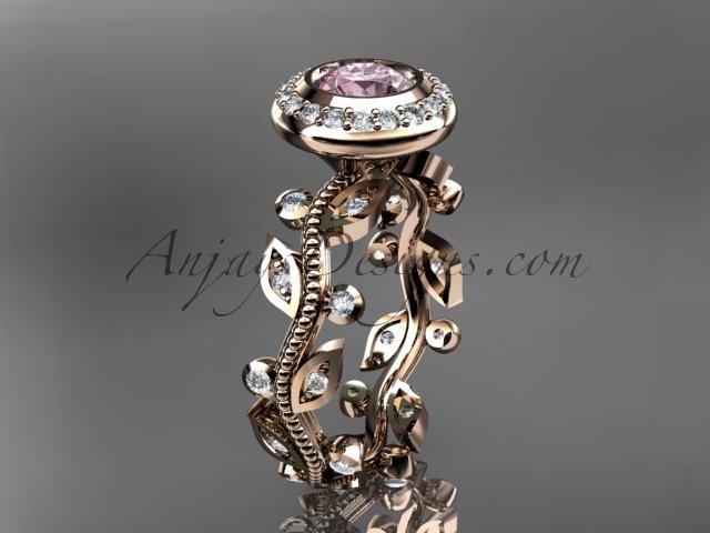 14k rose gold diamond leaf and vine wedding ring,engagement ring with Morganite center stone ADLR212 - AnjaysDesigns