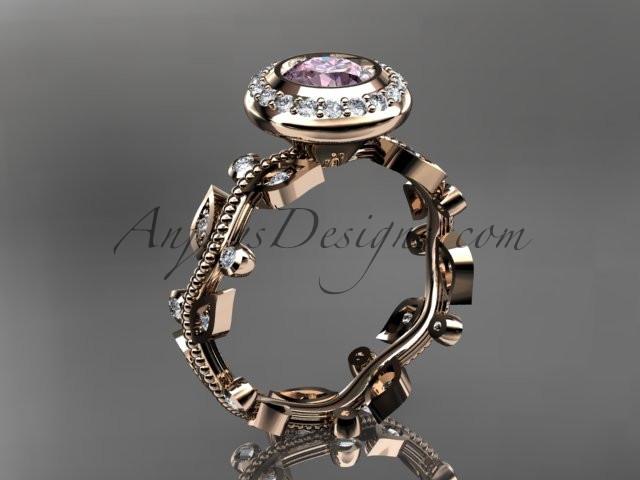 14k rose gold diamond leaf and vine wedding ring,engagement ring with Morganite center stone ADLR212 - AnjaysDesigns