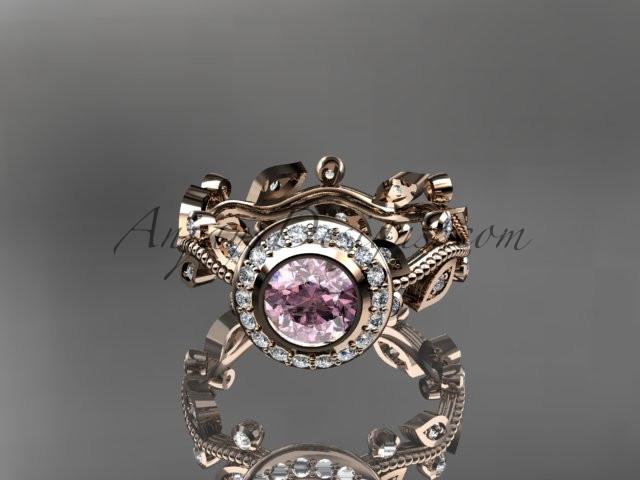 14k rose gold diamond leaf and vine wedding ring,engagement ring with Morganite center stone ADLR212 - AnjaysDesigns