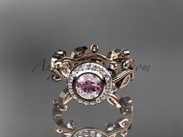 14k rose gold diamond leaf and vine wedding ring,engagement ring with Morganite center stone ADLR212 - AnjaysDesigns