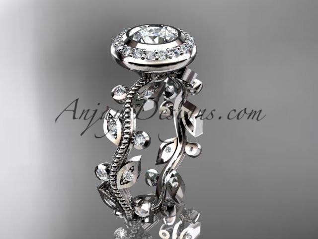 Platinum diamond leaf and vine wedding ring, engagement ring, ADLR212 - AnjaysDesigns