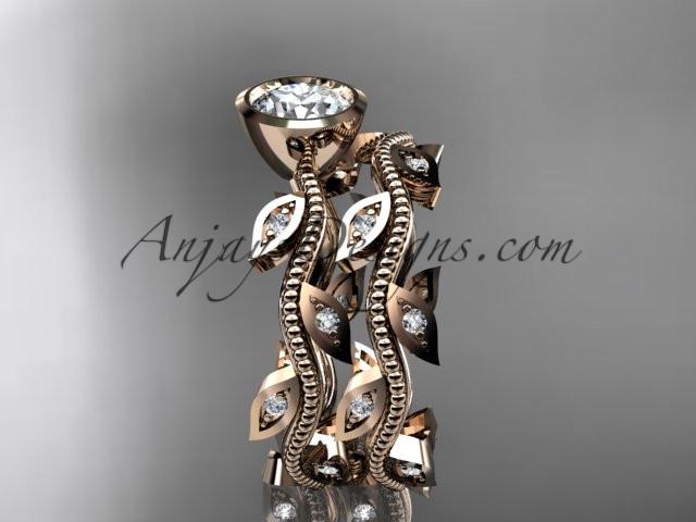 14k rose gold diamond leaf and vine wedding ring, engagement ring, engagement set ADLR213S - AnjaysDesigns, Engagement Sets - Jewelry, Anjays Designs - AnjaysDesigns, AnjaysDesigns - AnjaysDesigns.co, 