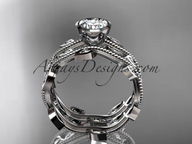 14k white gold diamond leaf and vine wedding ring, engagement ring, engagement set ADLR213S - AnjaysDesigns